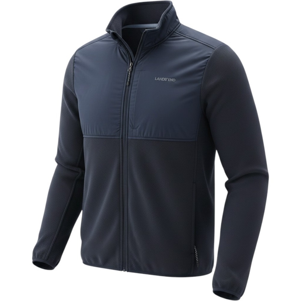 Lands End Mens Navy Blue Hybrid Fleece Full Zip Jacket Small S 34-36